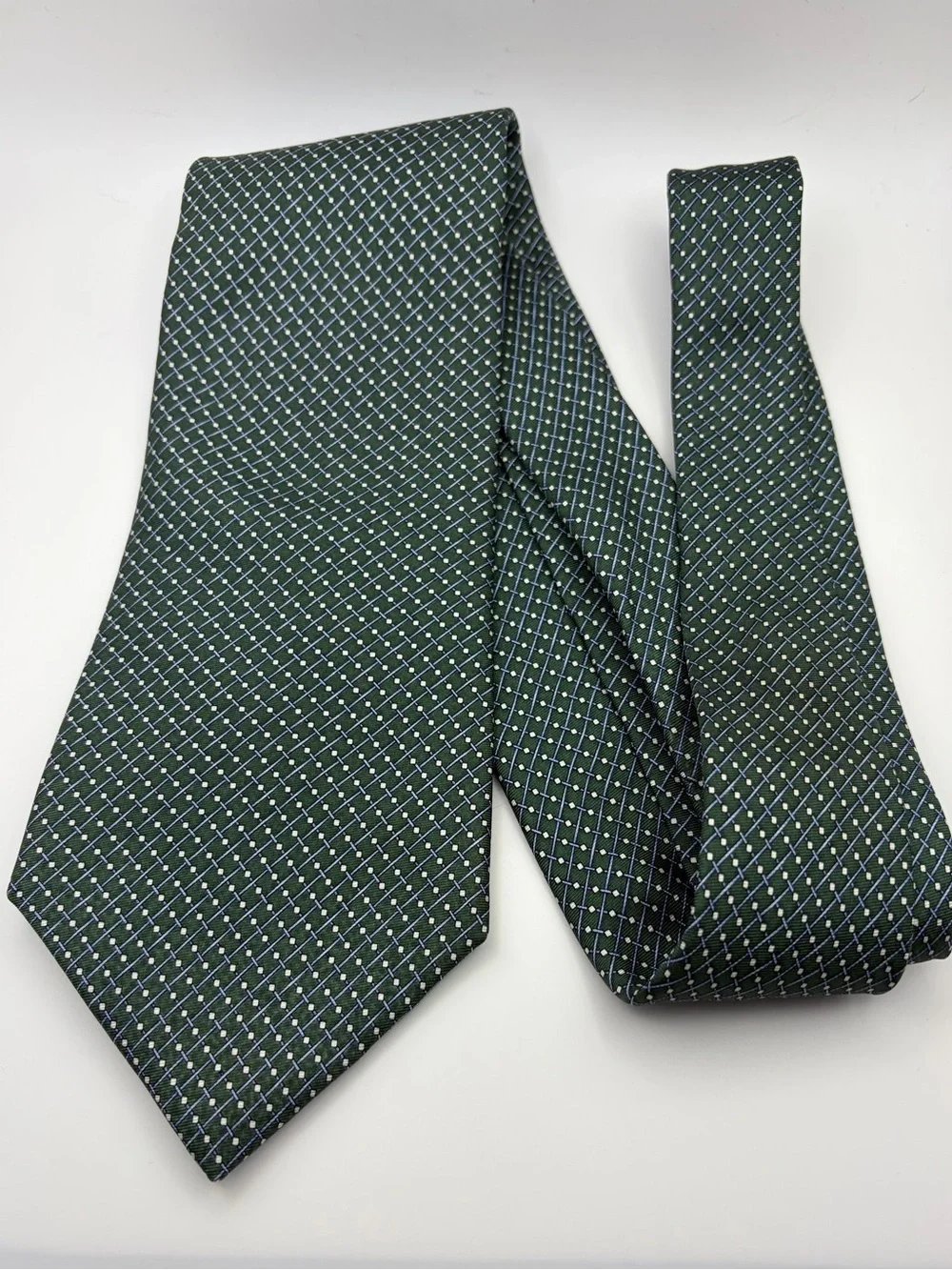 Brooks Brothers Basics Pure Silk Tie Green Blue Geometric Made in USA